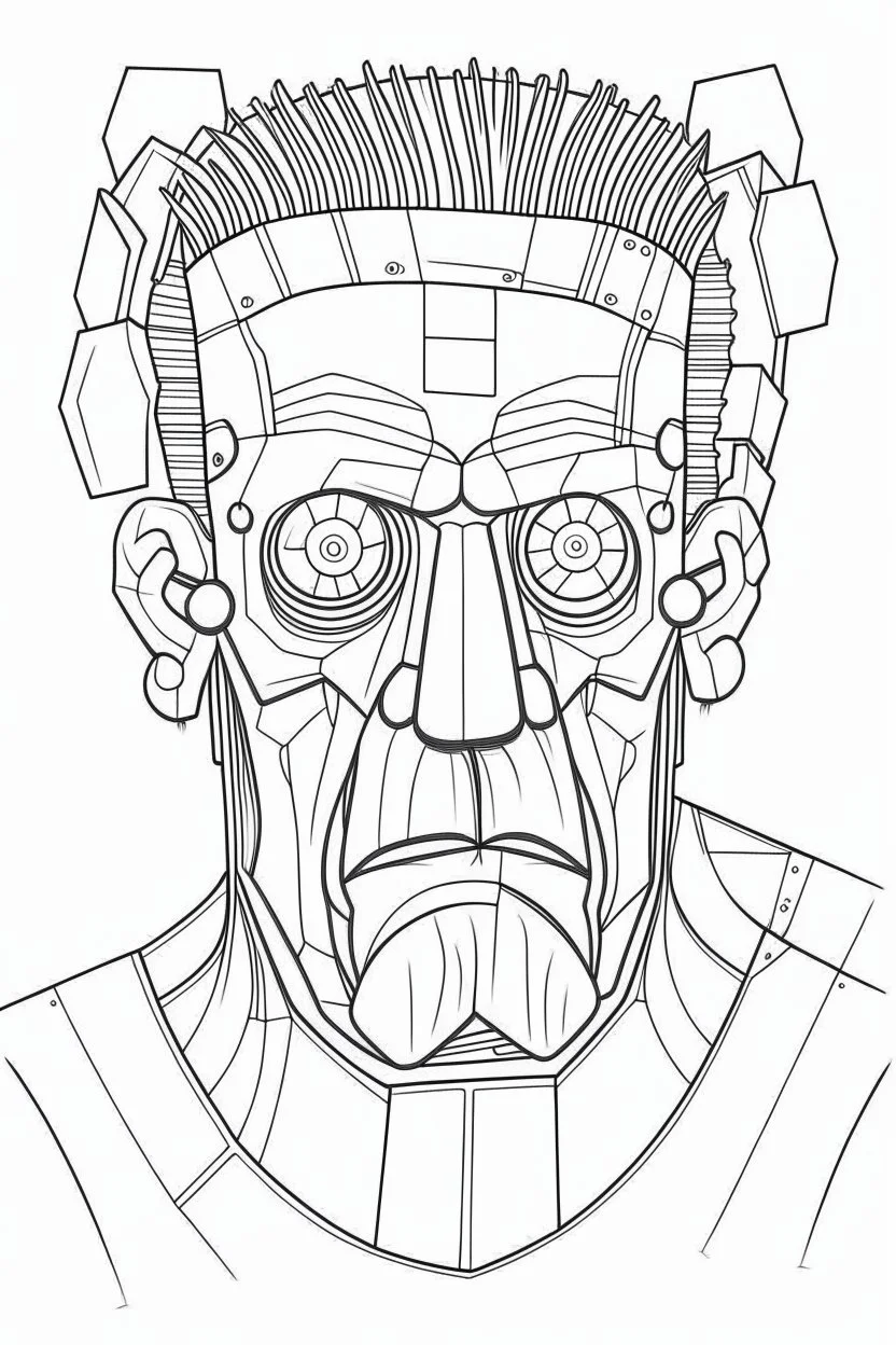 A Frankenstein. Outline, sketch style, only use outline, mandala style, clean line art, white background, no shadows, no clear wall, coloring page.