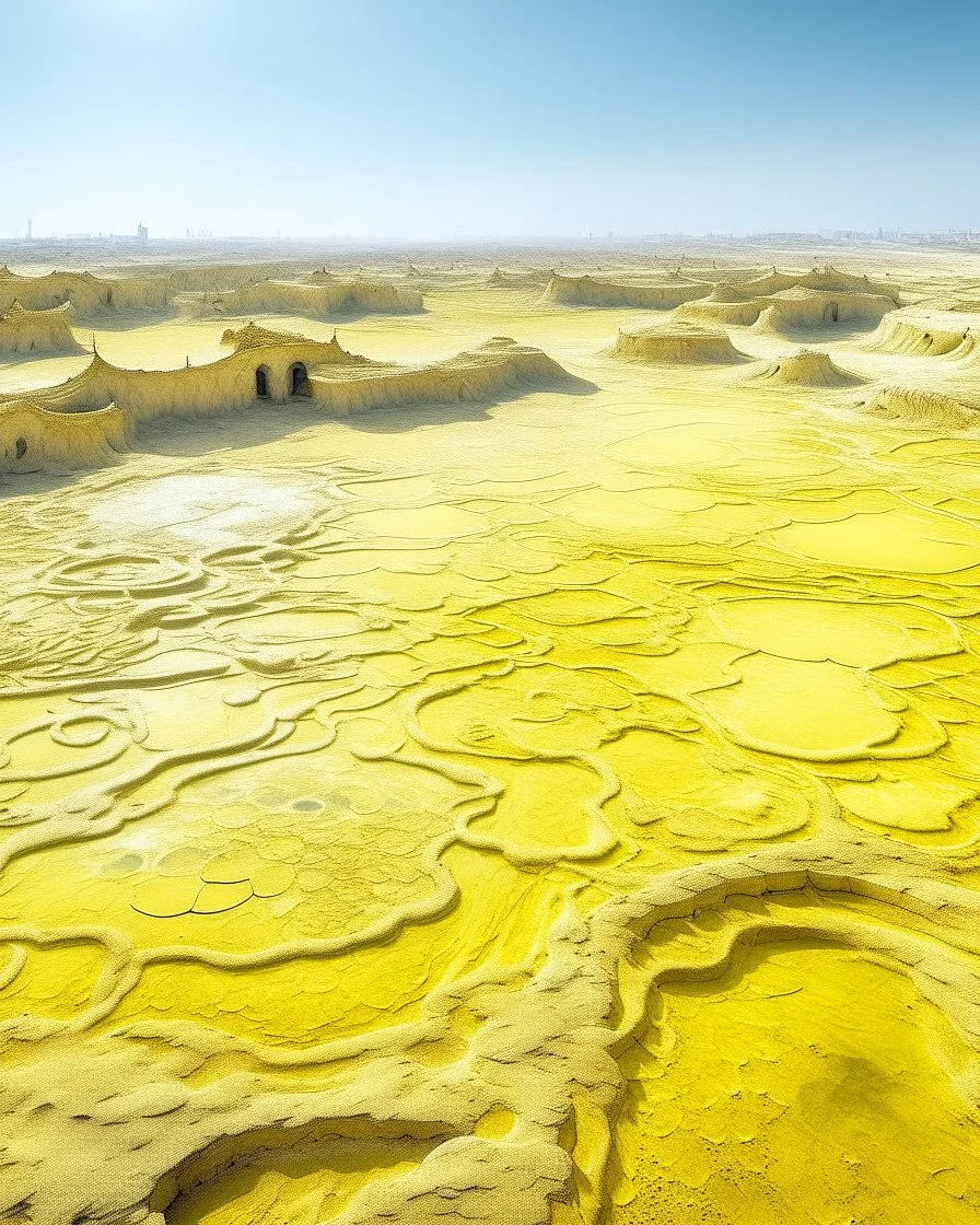 A light yellow wasteland with acid pools designed in ancient Egyptian hieroglyphics painted by Zhang Lu