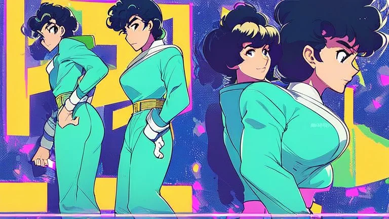 Relaxed and Stylish Anime 90s , short black hair , two personalities