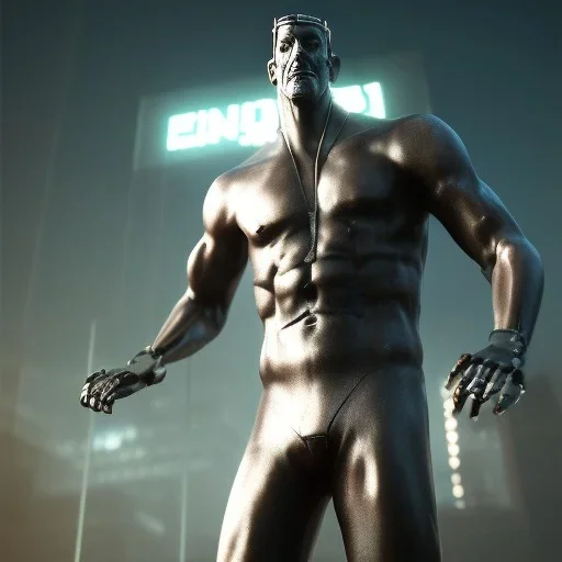 tall brutal man, cyberpunk, sin city style