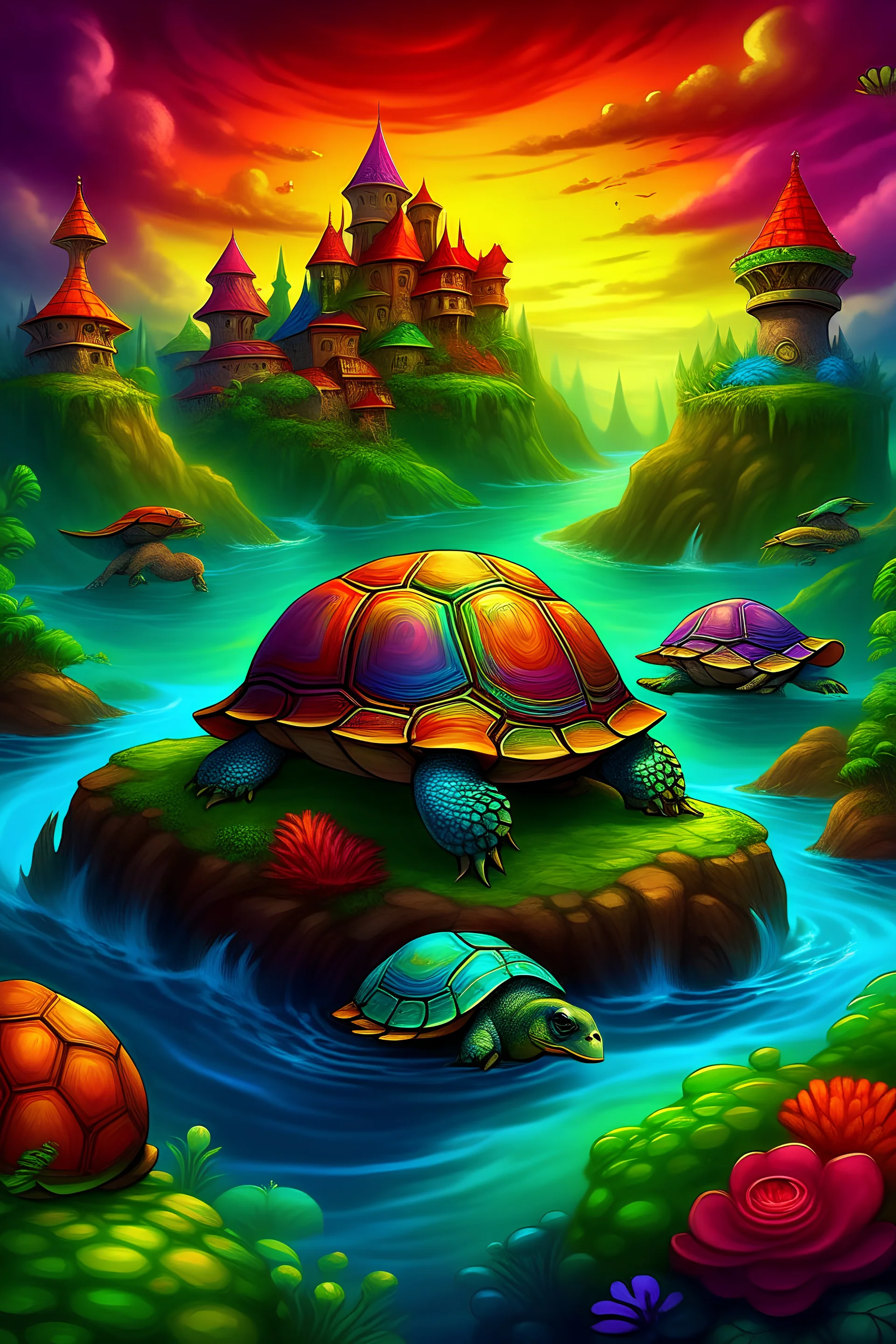 paisajes de mundos de tortugas de colores