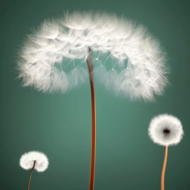 a small, fluffy dandelion on fire at the middle left part of the picture, dreamlike minimalist art with a lot of white space around it