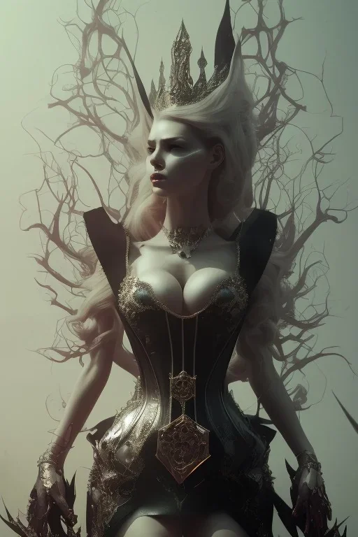 Kim Basingerr as evil queen in black leather, leather, busty, cleavage, angry, stern look. character design by cory loftis, fenghua zhong, ryohei hase, ismail inceoglu and ruan jia. unreal engine 5, artistic lighting, highly detailed, photorealistic, fantasy.