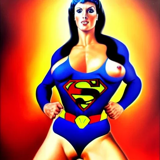 portrait of busty atletic young beautiful Superwoman horseriding Boris Vallejo styles