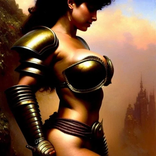 portrait ' Sexy Extra busty Power Girl naked ',ancient metal armor and Helmet ,painting by gaston bussiere, greg rutkowski, yoji shinkawa, yoshitaka amano, tsutomu nihei, donato giancola, tim hildebrandt, oil on canvas, cinematic composition, extreme detail,fit full head inside picture,16k