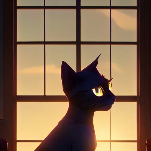 cama, amanecer, ventana, esperanza, gato negro