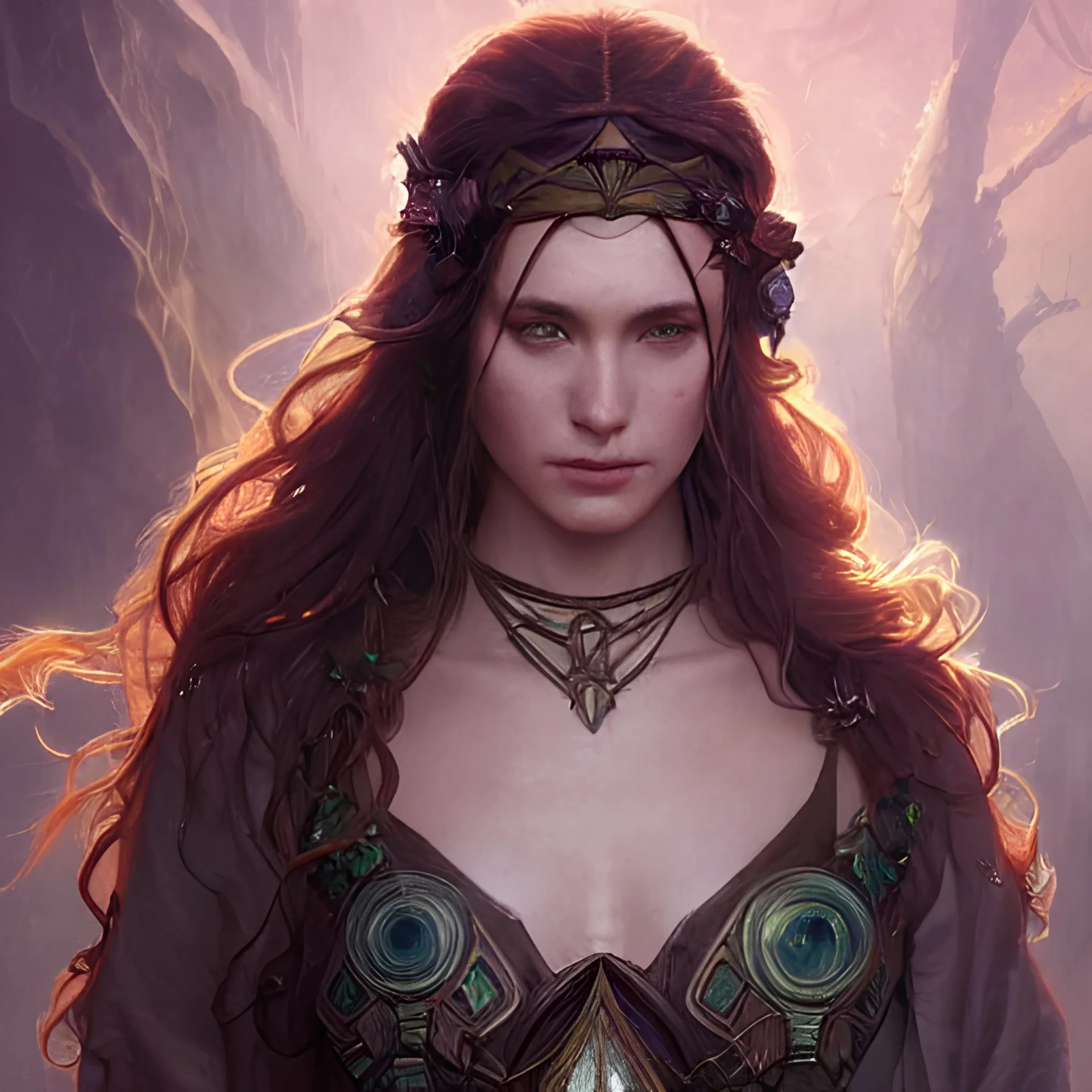 a beautiful cinematic female druid goddess, galatic shamen with Quantum energy fantasy, fantasy magic, undercut hairstyle, dark light night, intricate, elegant, sharp focus, illustration, highly detailed, digital painting, concept art, matte, art by WLOP and Artgerm and Greg Rutkowski and Alphonse Mucha, masterpiece