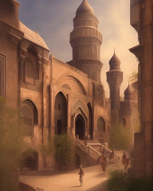 An old Arab city with a gothic_arab gate