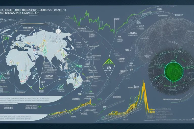 An infographic showing the interconnectedness of global financial markets, including stock exchanges, commodity markets, and bond markets. flat. without text