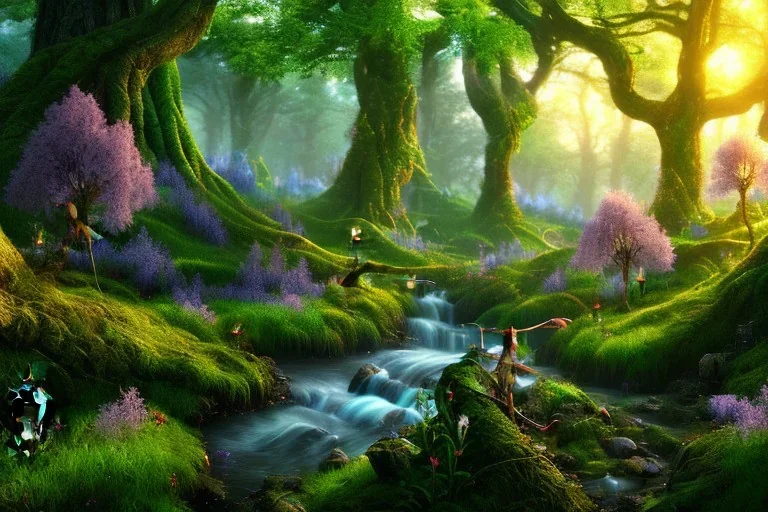 Immersive​ fantasy elven forest blossom river 4k full hd