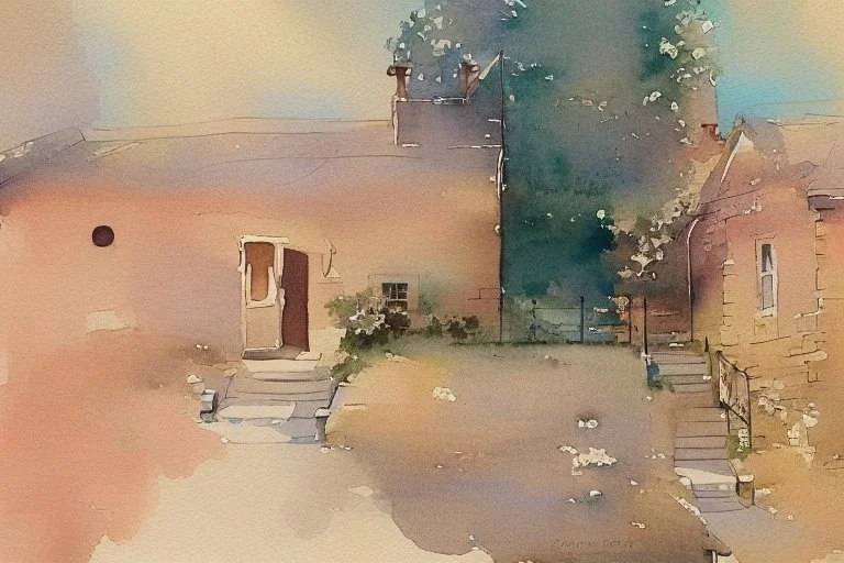 Watercolour of English cottage in the style of john lovett