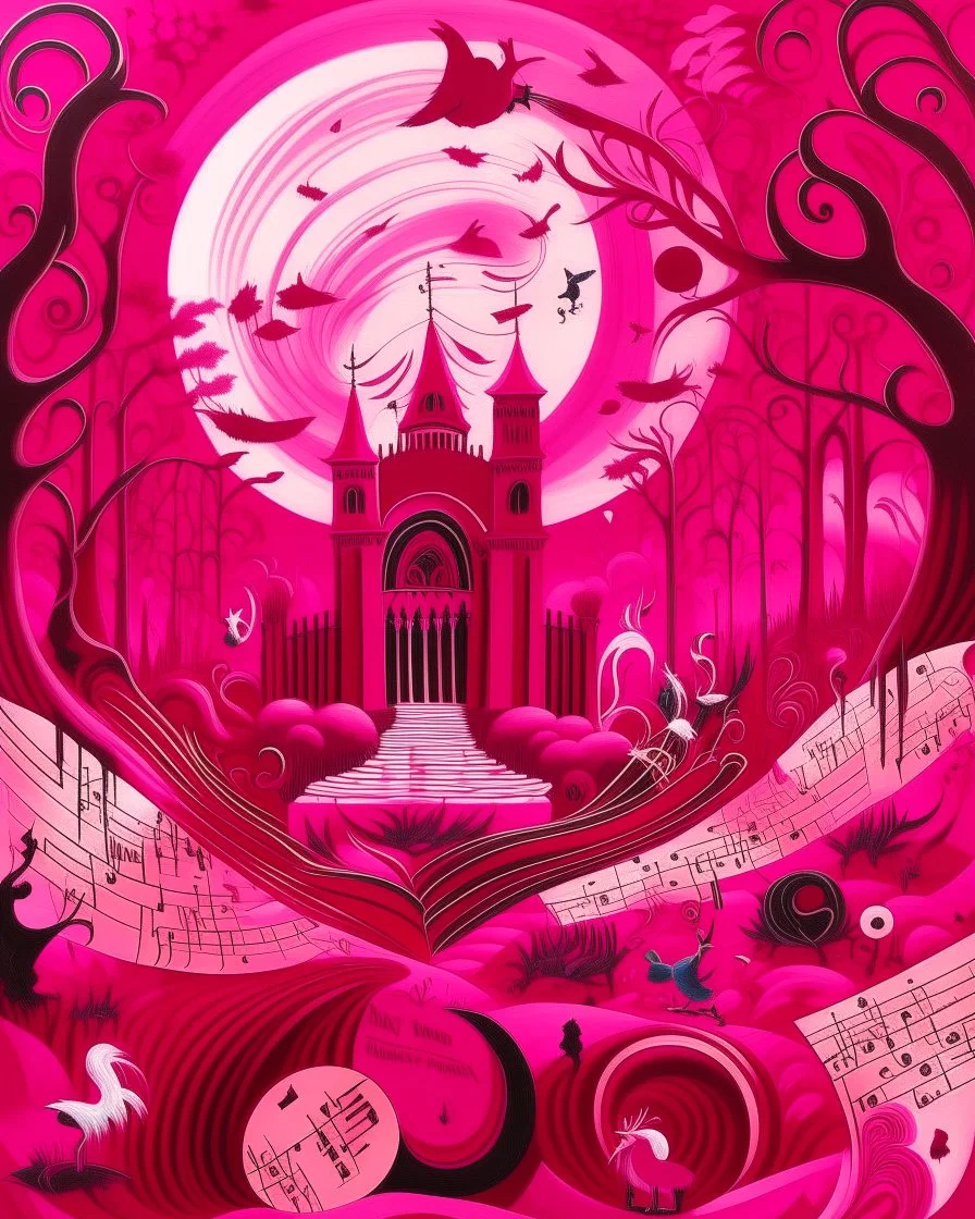 A magenta kingdom with rhythmic music notes painted by Edward Hicks