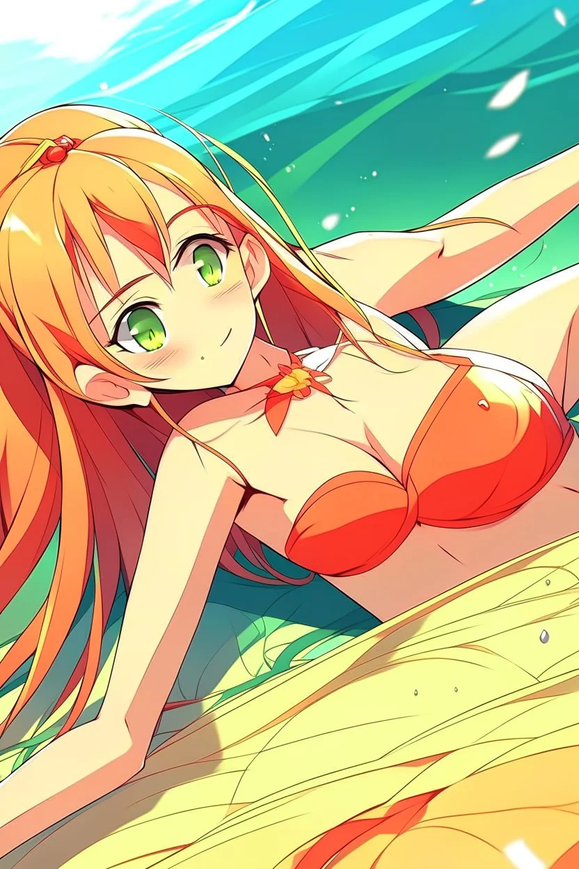 anime girl in a bikini lying on her stomach