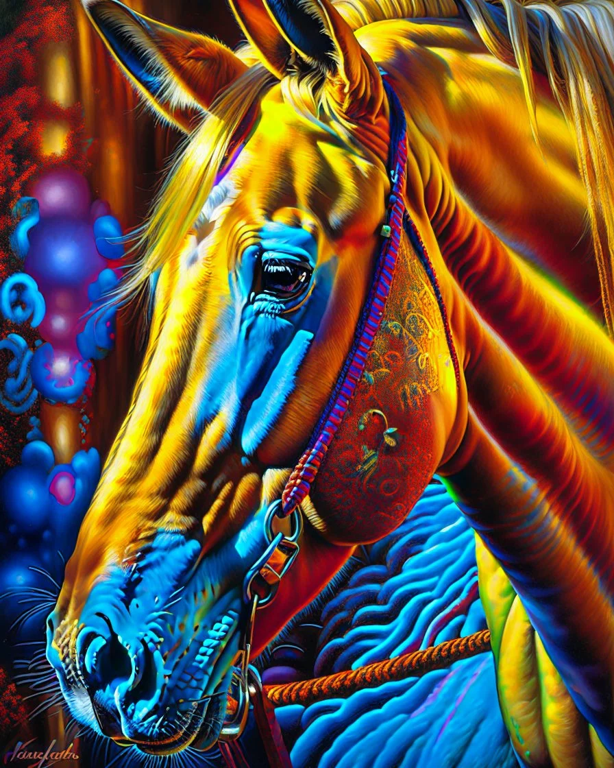 Horse palomino oil painting hyper-detailed 8k complementary colors