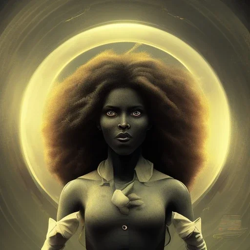 portrait, fantasy setting, woman, dark-skinned, indian, cheveux noir avec une mèche verte