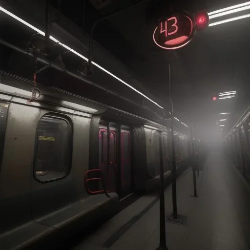 Subway metro lights in monster unreal 5, octane render, cinema4d, redshift render, hyper realistic, cenematic, vibrancy, synthwave, retouch, centered, dynamic lighting, dramatic lighting, 4k, highly detailed, attractive beautiful, realistic, virtual reality, epic composition, holographic,