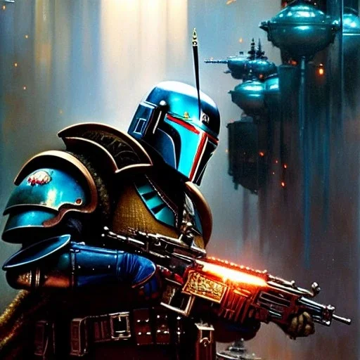 Jango Fett helmet, ancient metal helmet ,painting by gaston bussiere, greg rutkowski, yoji shinkawa, yoshitaka amano, tsutomu nihei, donato giancola, tim hildebrandt, cinematic composition, extreme detail, fit full head inside picture, muted colors