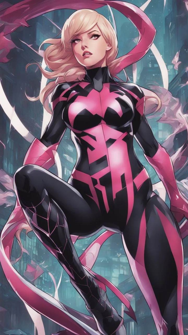 A close picture to Mix between gwenpool and symbiote, intricate details, highly detailedin in solo leveling shadow art style