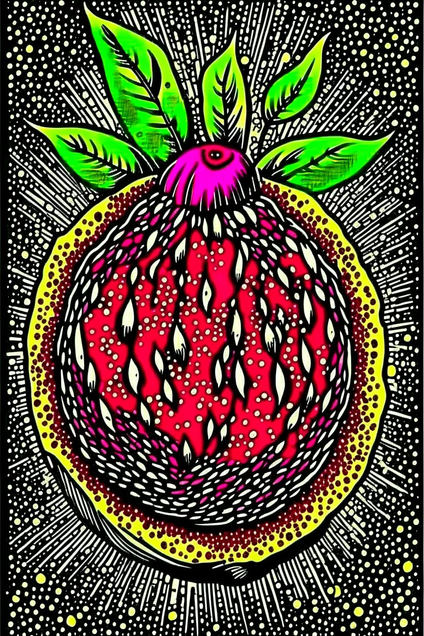 Vintage pop art style, pomegranate fruit open