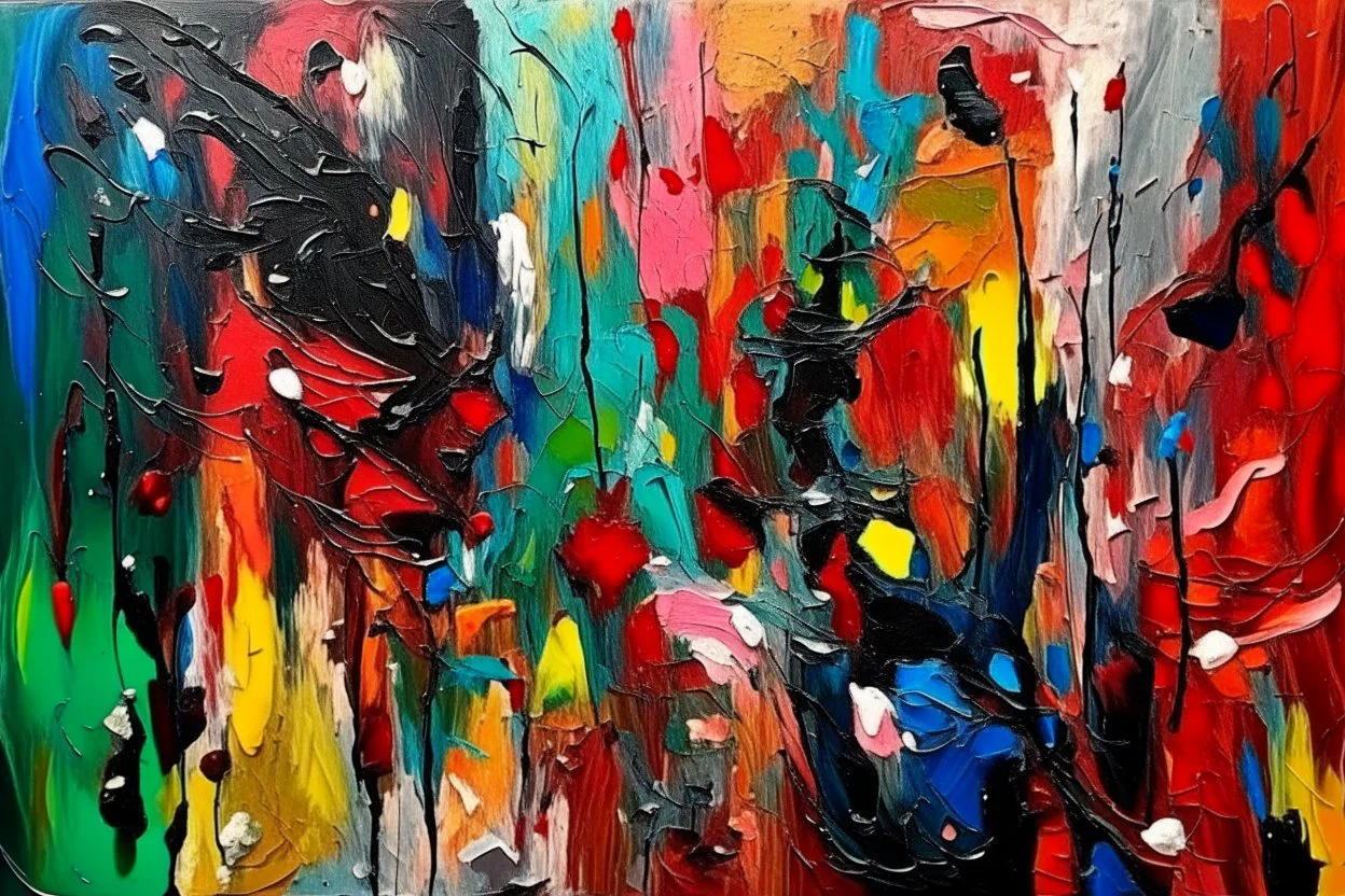 Abstract ….. painted with naive simple brushstrokes. Abstract expressionism, oil colors on canvas. . Splashes. Grunge. Intense colorful background. Disturbing, nostalgic. Scratches.