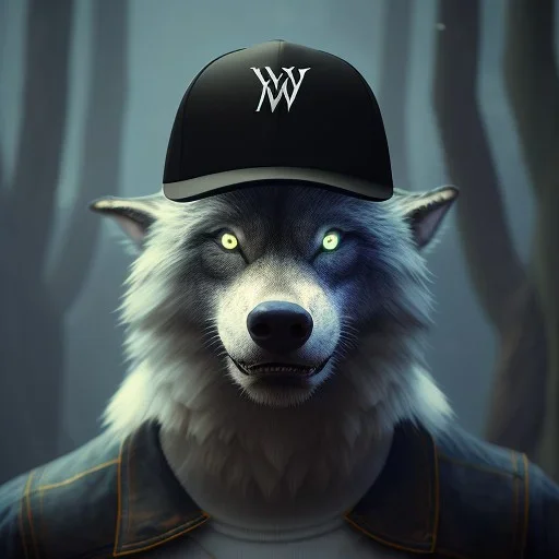 award winning portrait of a male lycanthrope humanoid wearing a baseball cap trucker hat anthropomorphic black wolf long vblack hair. character design by cory loftis, fenghua zhong, ryohei hase, ismail inceoglu and ruan jia. unreal engine 5, artistic lighting, highly detailed, photorealistic, fantasy