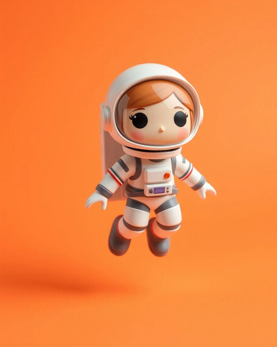 popmart's space molly cosmonaut figurine, floating on solid background color