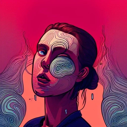 singer Danish MØ face, Camera., concept art, hyper detailed, asaf hanuka, dan mumford, kilian eng, post-apocalyptic, oil on canvas