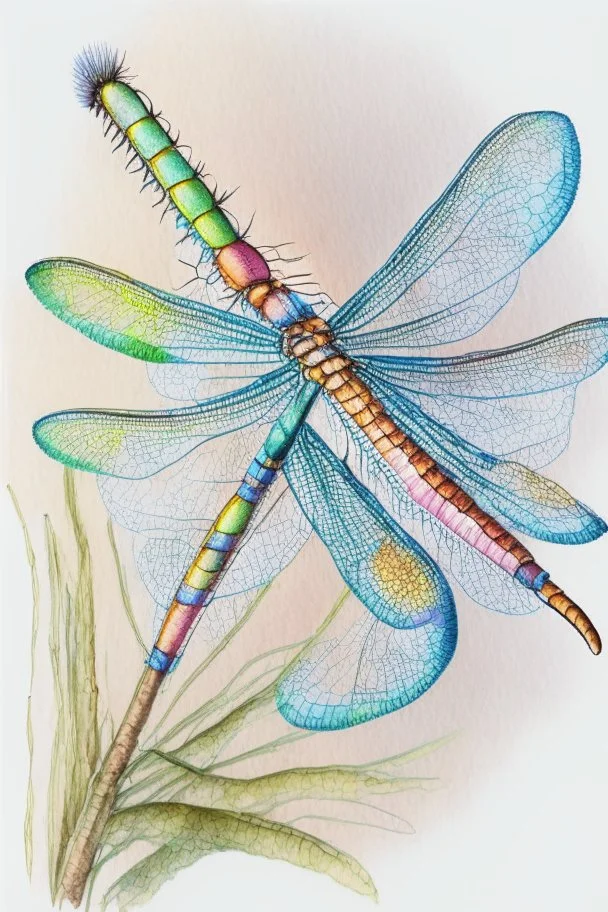 dragonfly drawing, detailed, cute, vivid colors, white background