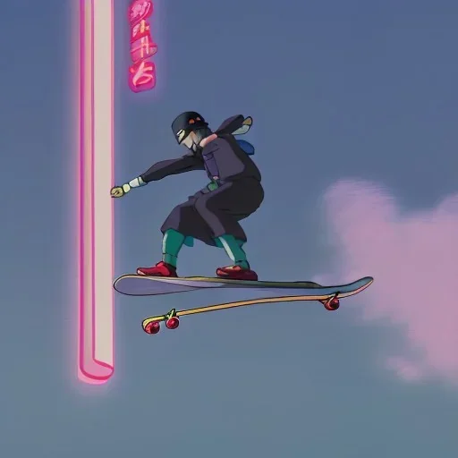 photo of a ninja riding a skateboard; in an alternate universe in tokyo; cyberpunk; realistic; rain; neon signs