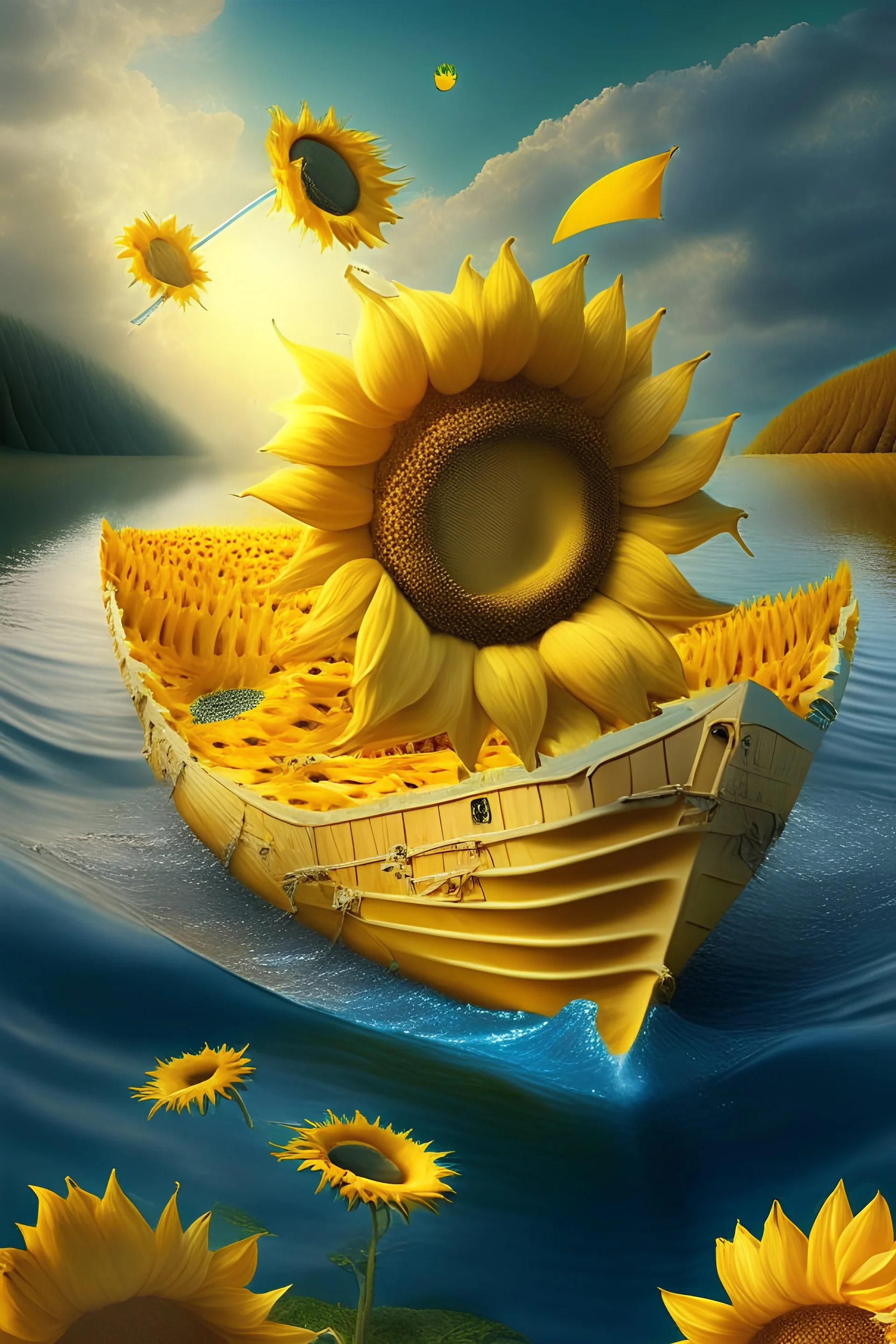 ship of sunflower in the river of cheese