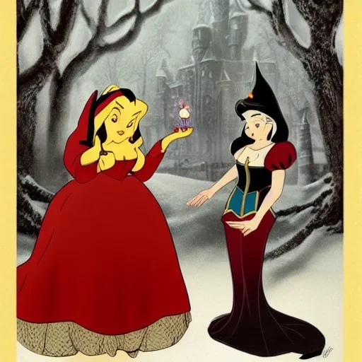 Snow White meets a witch selling poisoned apples