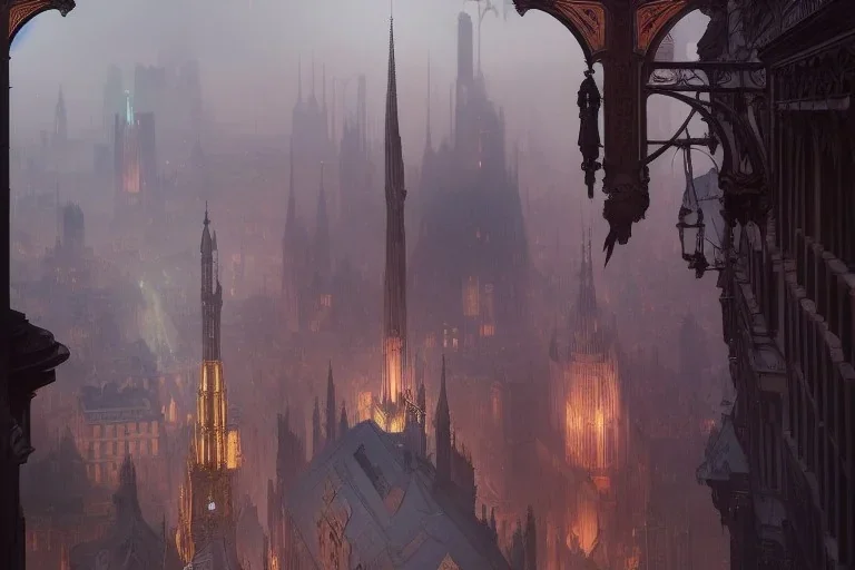 Gothic town+Art deco Metropolis +alphonse mucha, greg rutkowski,matte painting, cryengine, hyper detailed, felix kelly, fantasy art, seb mckinnon