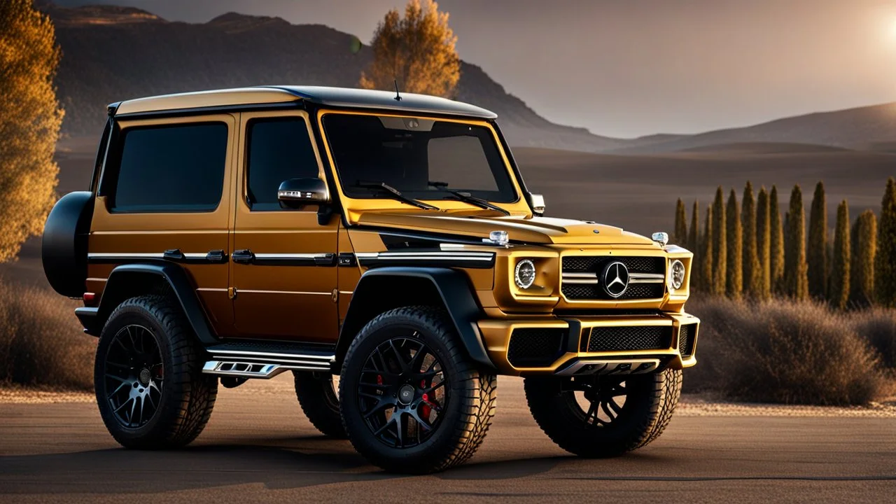 mercedes g63 Shelby GT500, rear view, cinematic, luxurious --chaos 80 --ar 16:9 --style raw --stylize 700