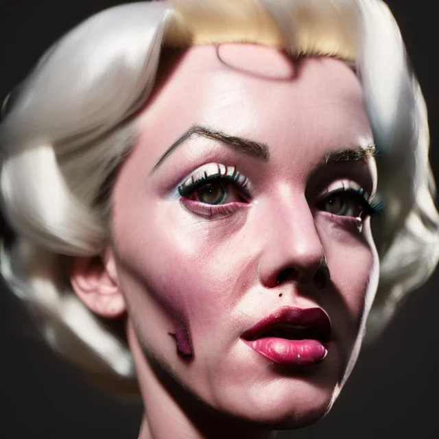 Realistic image portrait, sweet Marylin Monroe face, blonde woman, punk style, long hair, glow eyes, highly detailed, unreal engine 5, ray tracing, RTX, lumen lighting, ultra detail, volumetric lighting, 3d, finely drawn, high definition, high resolution.