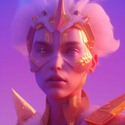 A portrait of a crystalised blue pink extraterrestrial, gold, diamonds, sunny background, atmospheric, realistic, unreal engine, 8k. Cinematic lighting, octane render.