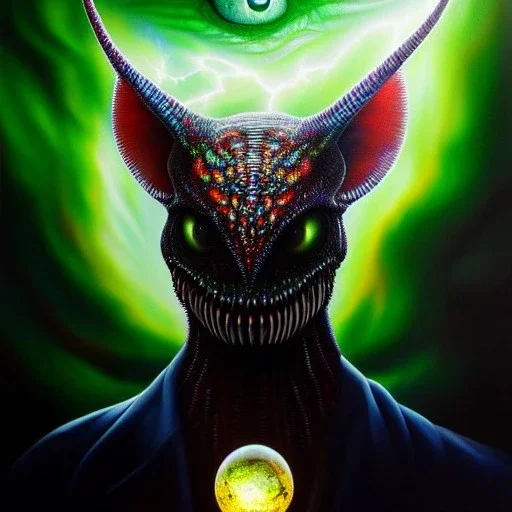 Ultra detailed fullbody Portrait in oil on canvas of Spawn fusions Alien ,intense stare,extremely detailed digital painting, extremely detailed face,crystal clear Big eyes, mystical colors ,perfectly centered image, perfect composition, rim light, beautiful lighting,masterpiece,8k, stunning scene, raytracing, anatomically correct, in the style of robert e howard and Ken Kelley and Ohrai Noriyoshi and Simon Bisley and tomzj1