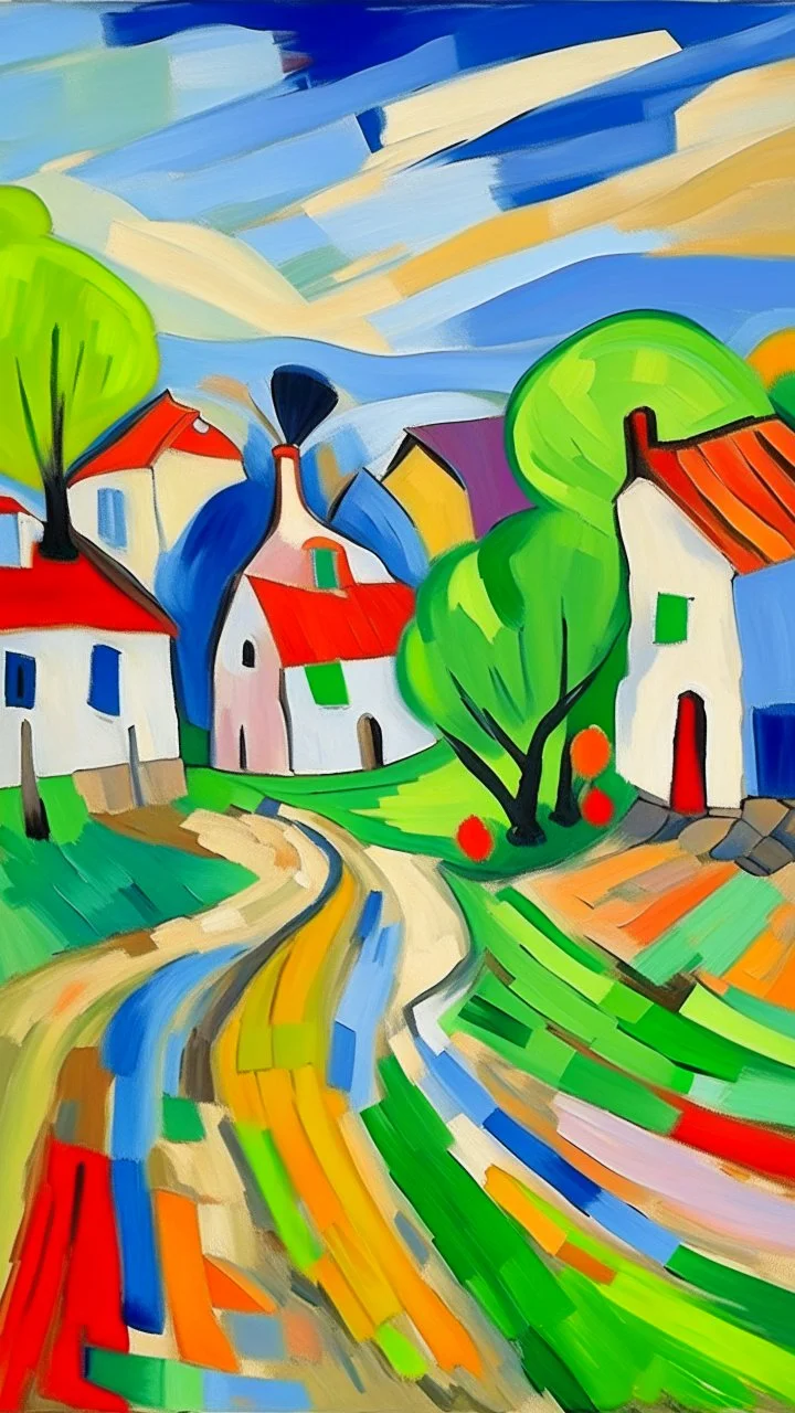 A white village with windmills painted by Alexej von Jawlensky