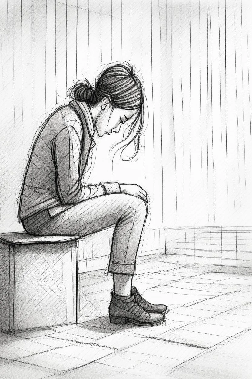 A lonely figure, their sketches reflecting the sadness of their heart.