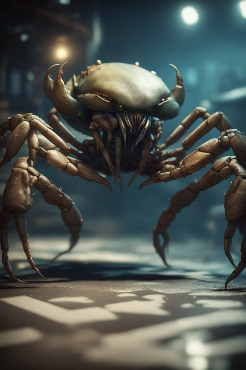 xcom's terror from the deep monster crab alien in fallout 4 setting, bokeh, downlight, prize winning, depth of field, in the style of ivo caprino