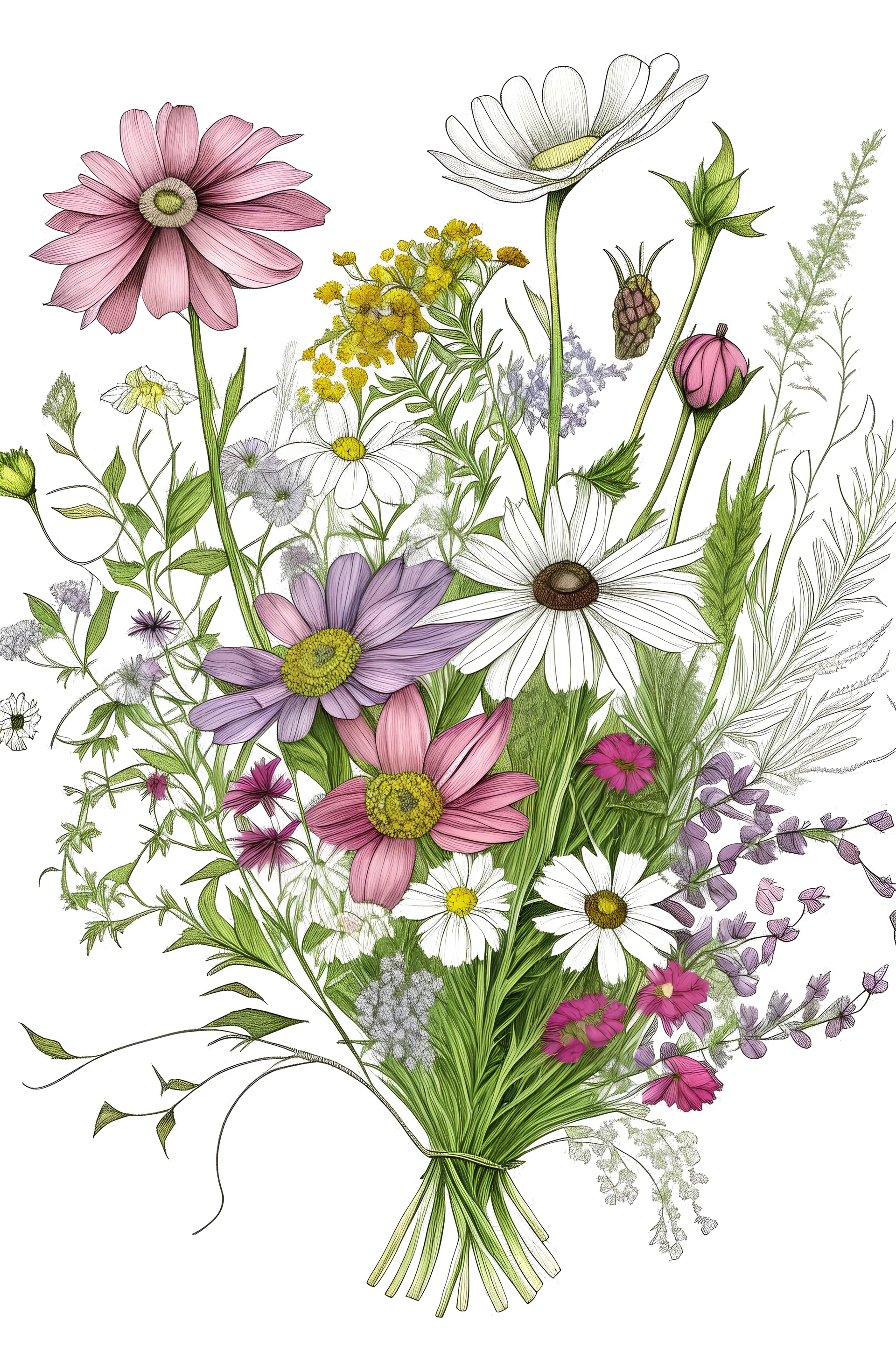 wild flowers bouquet drawing