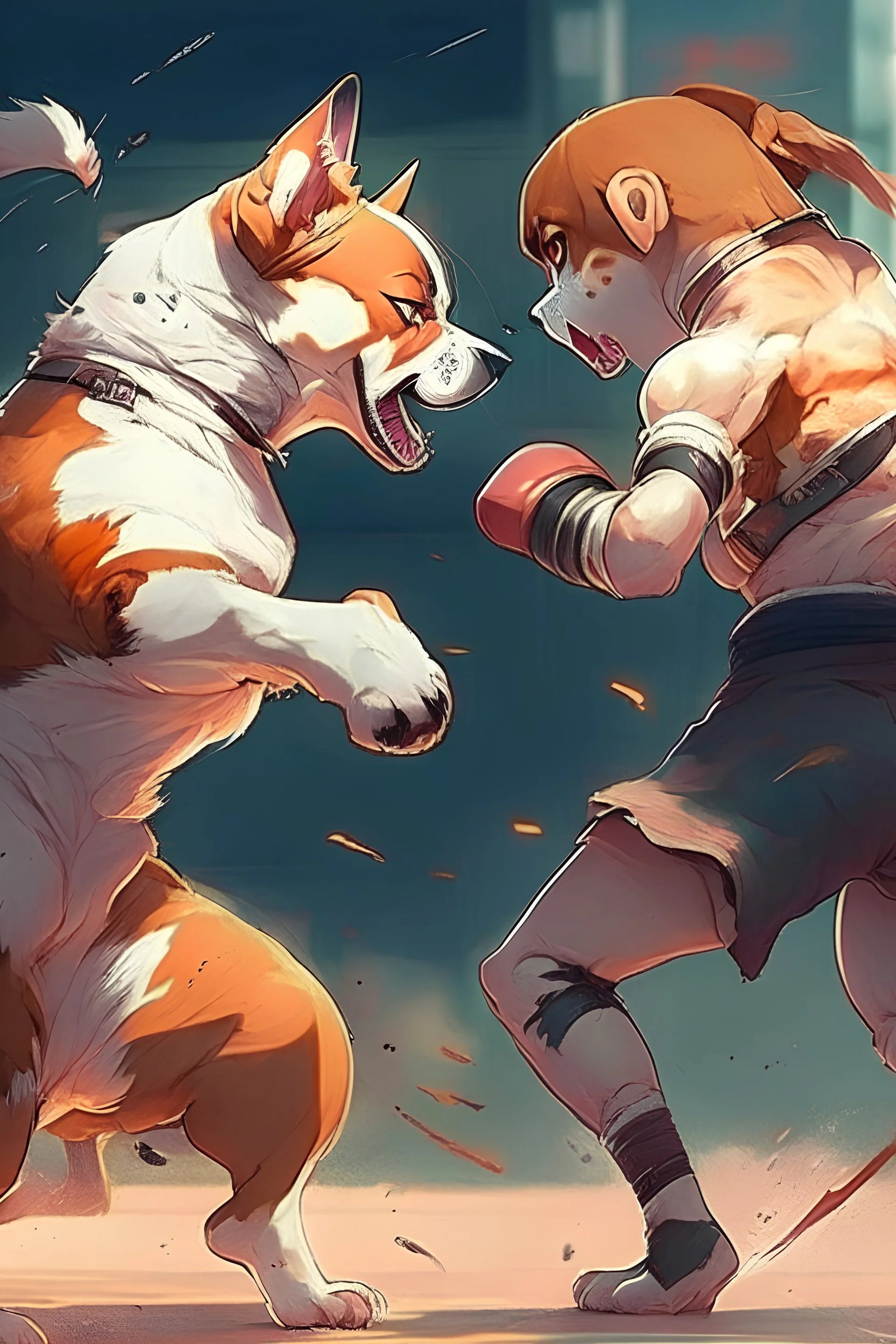 Dog, anime, fight