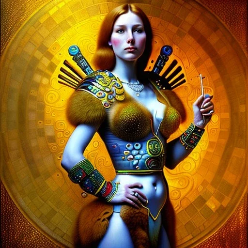 Retrato Épico al oleo de cuerpo entero de Red Sonja estilo de Gustav Klimt 4k