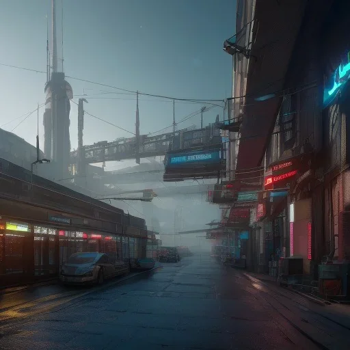 in a german cyberpunk city with bicycles and a monorail, highly detailed,lighting, 8k, hdr, award - winning, octane render, artstation, volumetric lighting, unreal engine 5