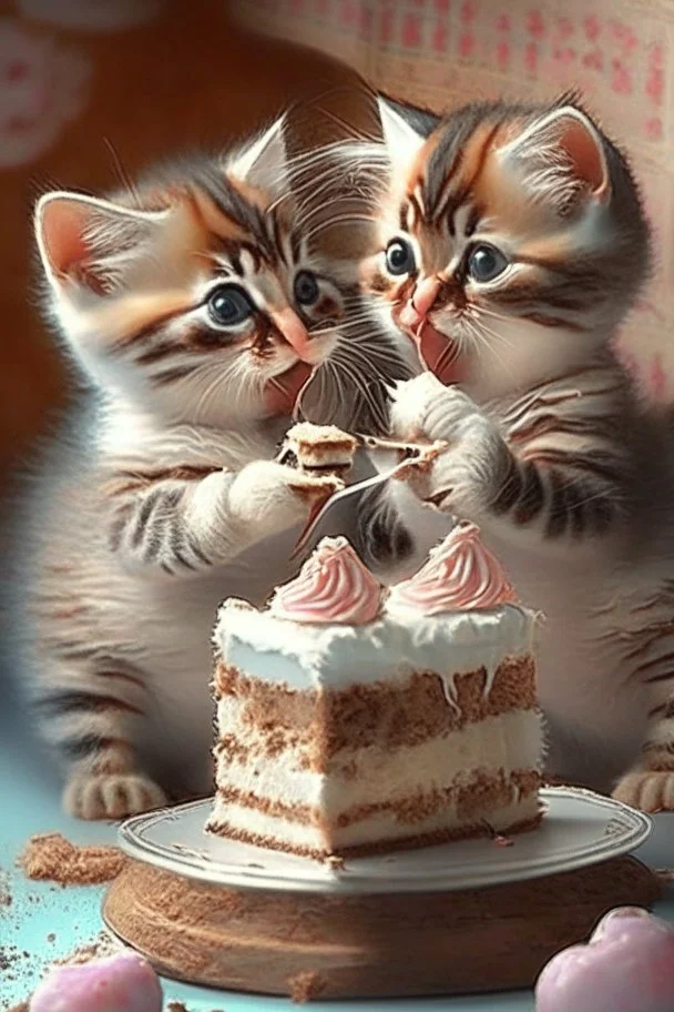 cute kittens eating cake