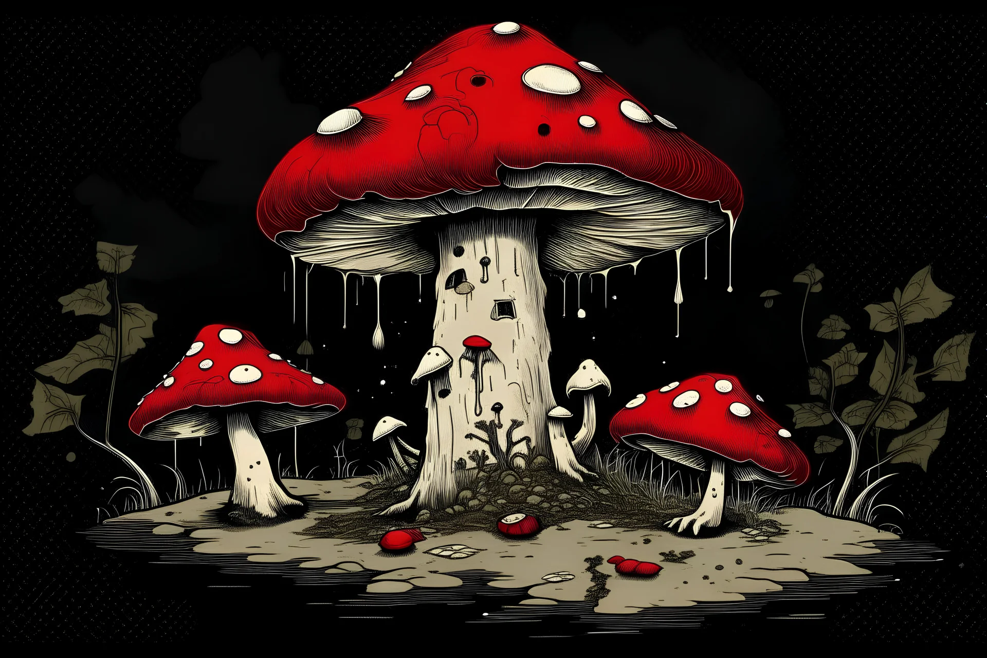 Amanita muscaria dreamland banksy style