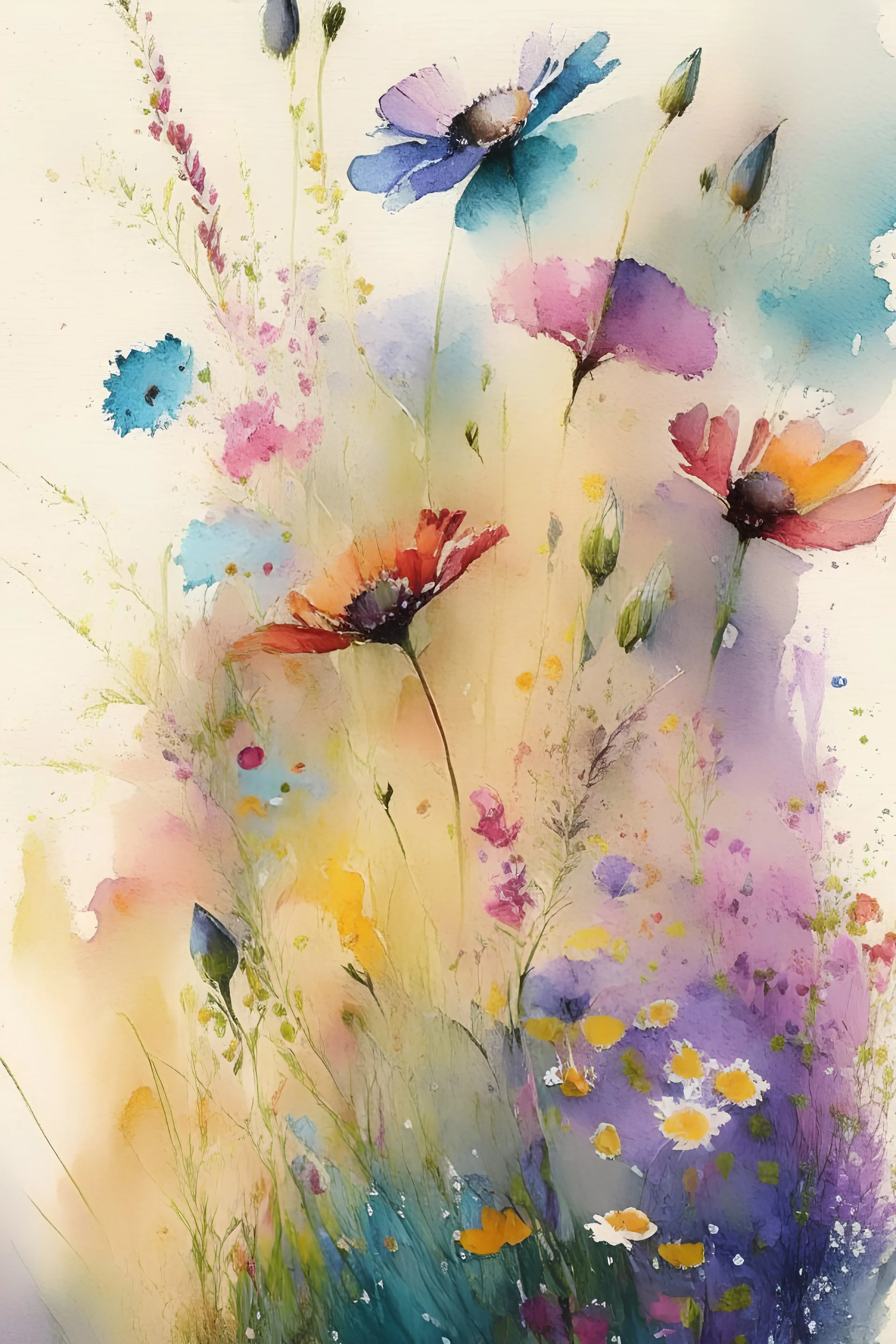 Watercolor Meadow flowers, colorful, perfect