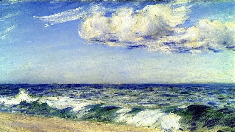 Sunny day, clouds, sea waves, max liebermann painting