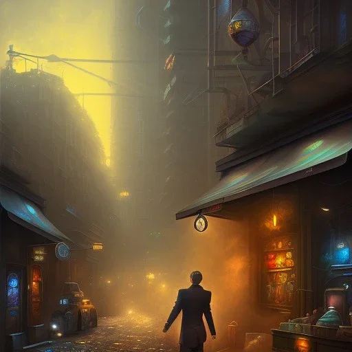 spray paint fantasy art, evening, seen from store window, dirty city alley, heist action, upper body of human thief in shadow, book illustration, cartoon characters