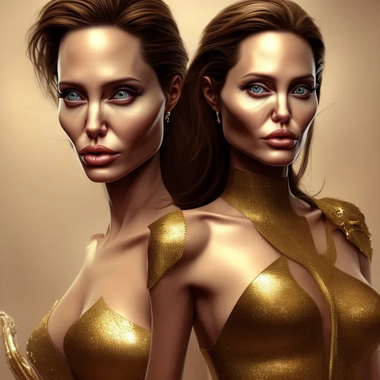 angelina jolie, rosto realista detalhado, roupa dourada deusa athena, muito realista, muitos detalhes, 4k