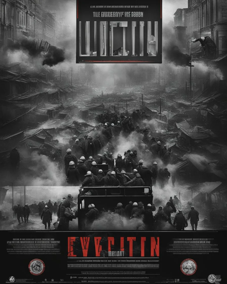 **Cinematic Poster:** A silent film capturing the orchestrated evacuation of a city under threat, emphasizing the importance of order, discipline, and cooperation. **Appearance:** Art ideas that encapsulate the essence of emergency evacuation, aid supply, and prompt execution of medical, surgical, and emergency training for pandemics, viral infestations, and disease control. Each of these ideas aims to create a captivating and distinctive narrative that not only entertains but also educates the